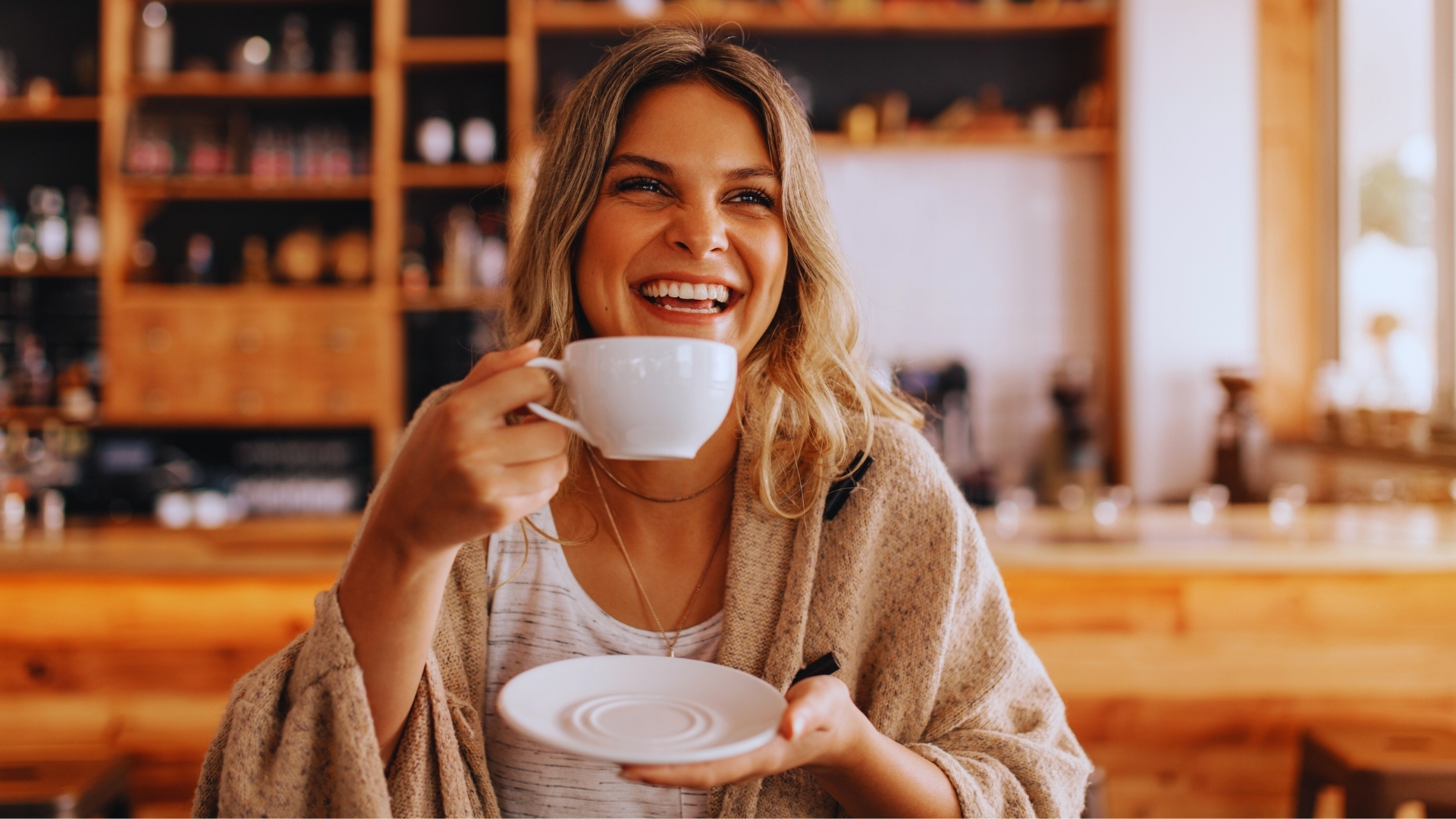 A woman drinking morning coffee
