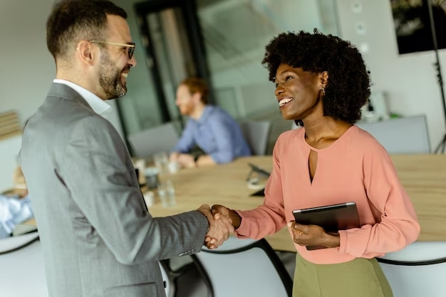 Two professionals building trust and reaching mutual understanding through successful dialogue